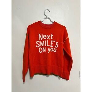 Kerri Rosenthal‎ Orange Next SMILE ON YOU Smiley Sun Knit Sweater Top Size S